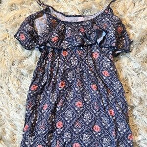 Hollister Blue Floral Rayon Top with Pink Detail
